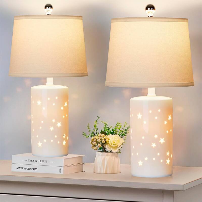 20.5”Modern White Ceramic Table Lamp (Set of 2) - white