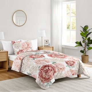 Boho Shabby Chic Floral Girl Twin Comforter Set Ivory Bohemian Vintage Garden Watercolor Flower Nature Elegant Pastel Dusty Rose