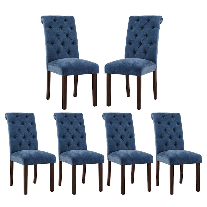Tufted Parsons Dining Chairs - Velvet-Like Upholstery & Padded Seats for Kitchen & Dining Room - Set of 6 - Blue