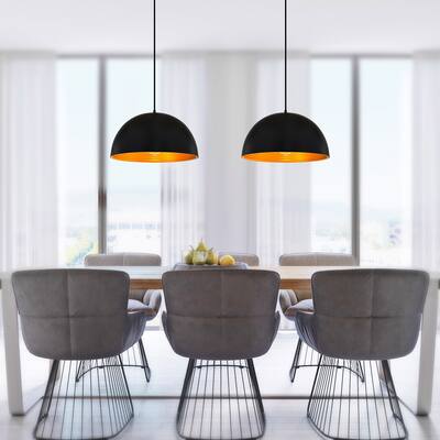 Modest 16 Inch Black Pendant Light - 1 Light Dome Shade with Textured Bronze Interior