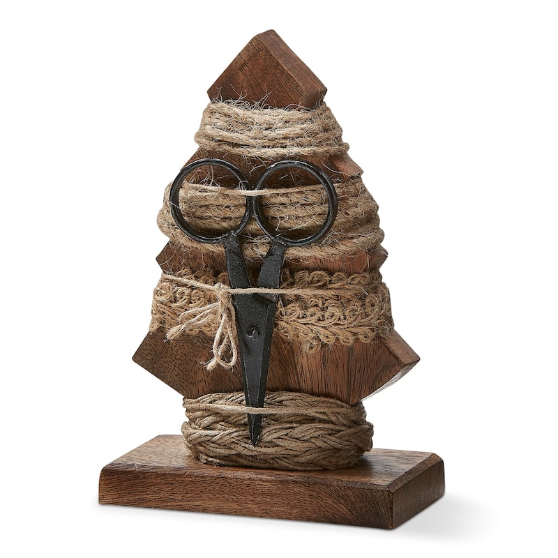 Tree Ribbon & Scissor Set - Natural Decorative Tree Sculptures, Set of 4, Christmas White Polyester, Spot Clean, 3.81" H