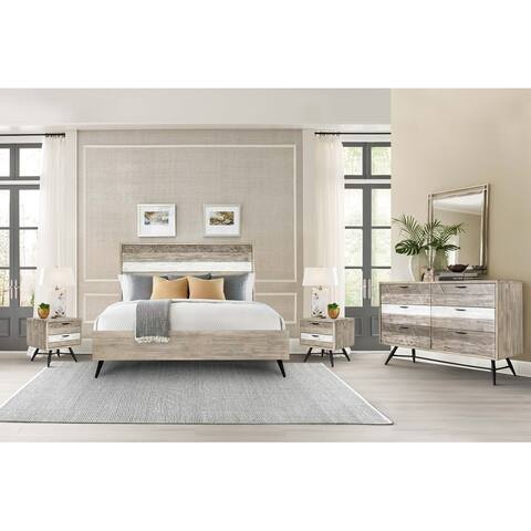 Bridges 4 Piece Bedroom Set in Two-Tone Acacia Wood
