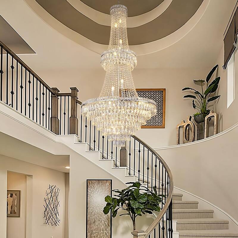 KAYLA High Ceiling Chandelier 13-Light Gold Modern Crystal Chandeliers Pendant Light Foyer Chandelier Fixtures