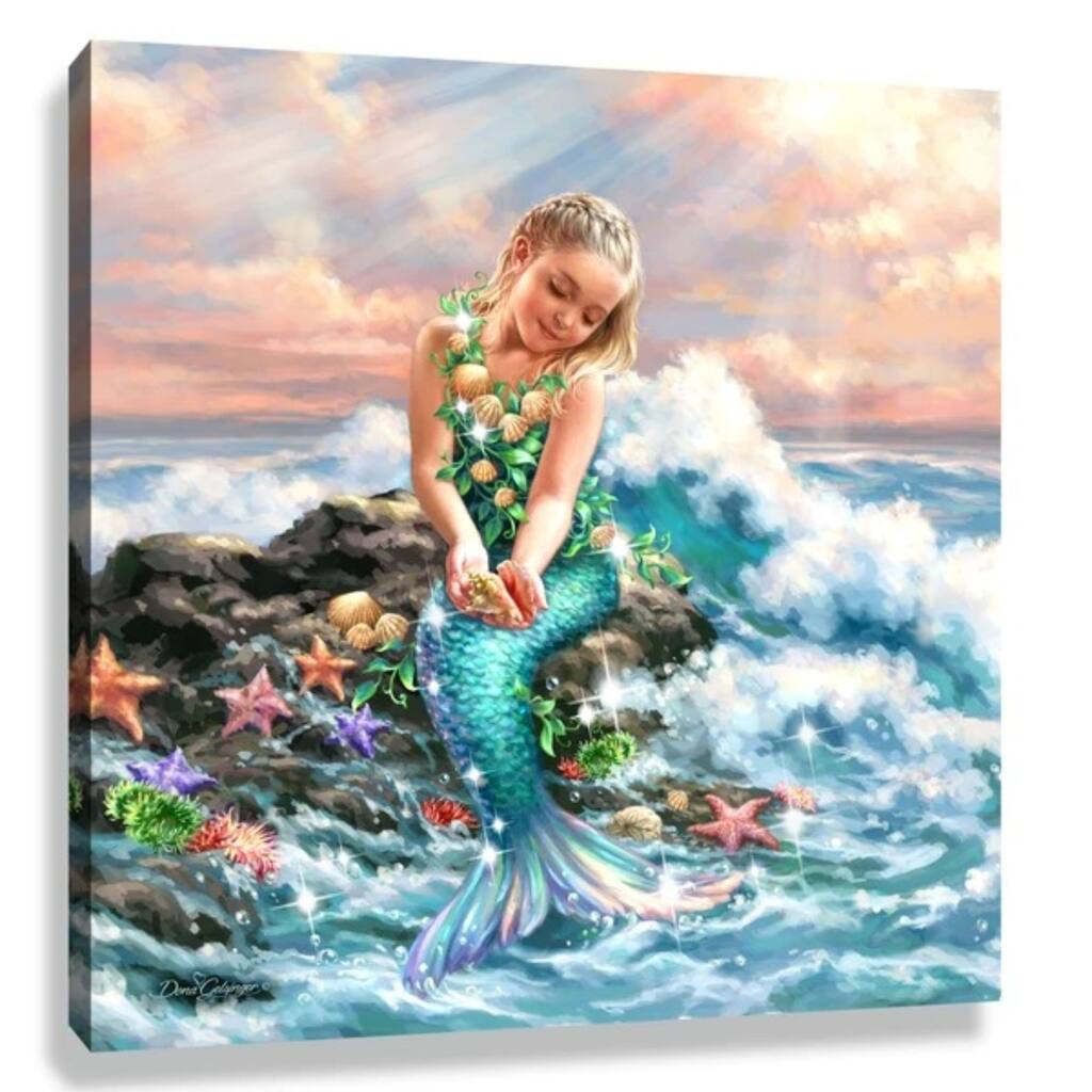 Blue White Mermaid Princess Crystals Square Pizazz Wall Decor 10"x10"