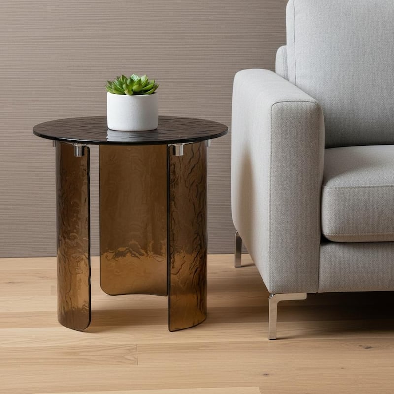 HomeRoots 20" Bronze Glass Round End Table - 20.00 in. x 20.00 in. x 20.00 in. - Bronze - Glass