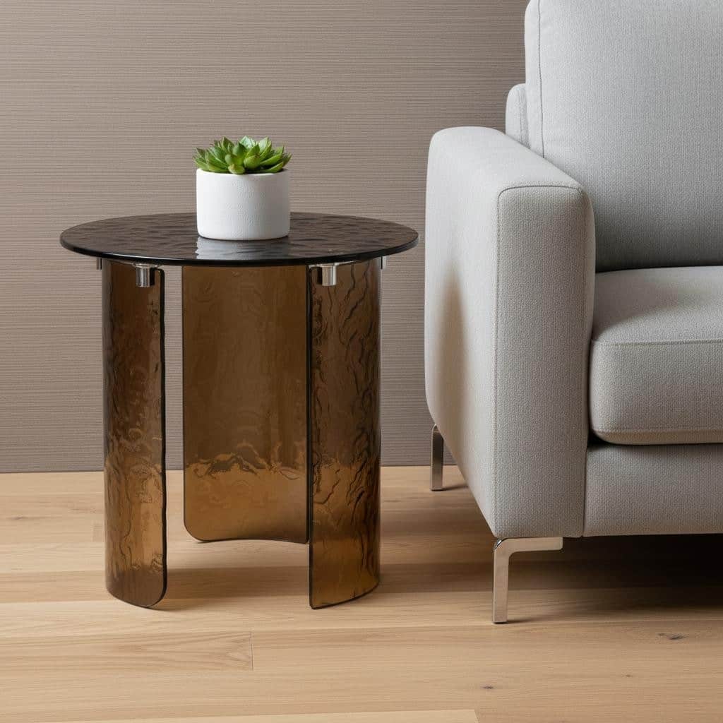 HomeRoots 20" Bronze Glass Round End Table - 20.00 in. x 20.00 in. x 20.00 in.