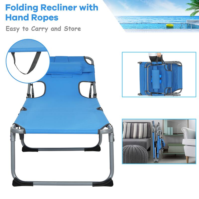 Goplus Outdoor Beach Lounge Chair Folding Chaise Lounge with Pillow - See Details