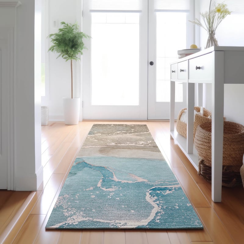 Premium Washable Super Soft Abstract Flow Contemporary Mayfield Rug - Teal - 2' 3" x 7' 6" - Runner