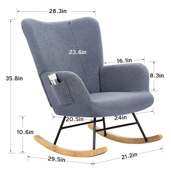 dimension image slide 0 of 2, VECELO Rocking Chair Padded Seat with Pocket, Rocking Chair Nursery Rocker, Set of 1/2