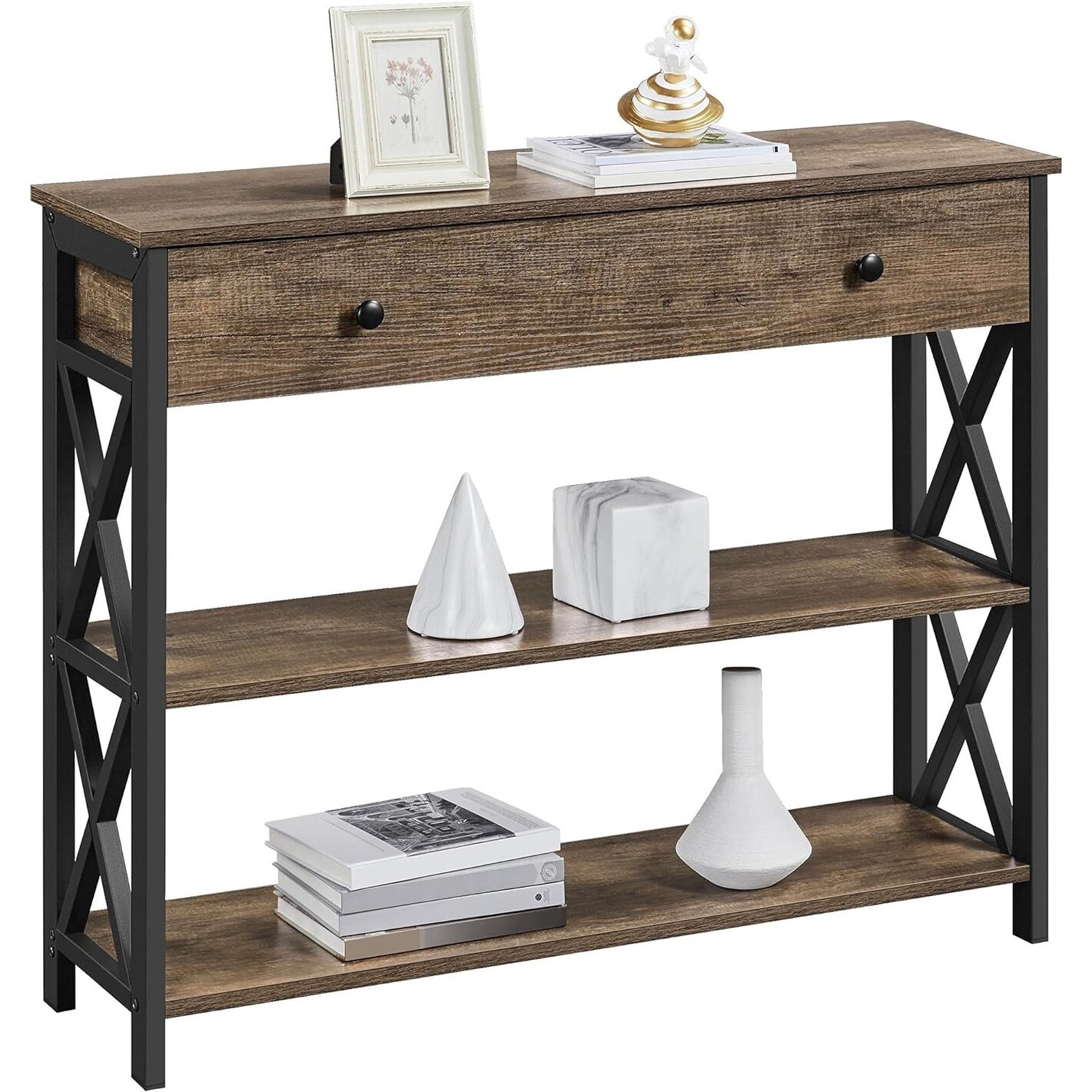 Narrow Console Table with Drawer and 3-Tier Shelves