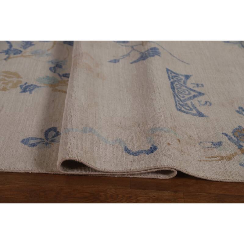 Hand Knotted Oriental 100% Wool Carpet Traditional Floral Beige & Ivories Art Deco Area Rug - 11' 8'' X 8' 11''