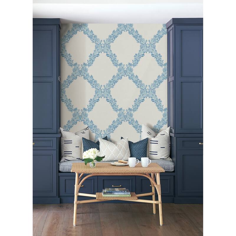 Scalamandre Sky Blue Wreath Peel & Stick Wallpaper