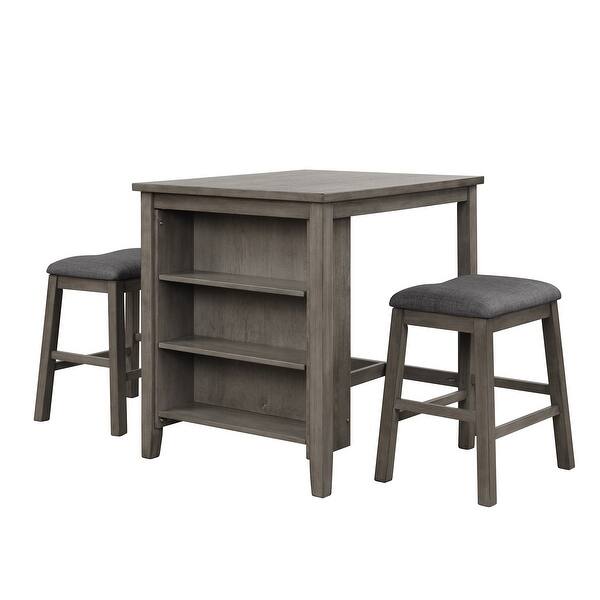 3 Pieces Square Dining Table Set With Storage Shelf And Padded Stools Overstock 32084154 Kitchen & dining room tables. usd