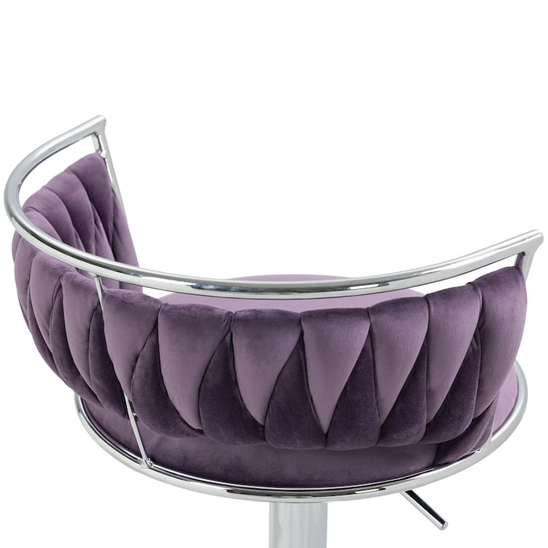 4 Set Modern Velvet Adjustable Swivel Bar Stools with Metal Frame