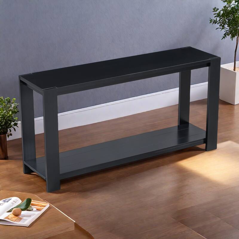 59.8" MDF Console Table with Bottom Shelf and Minimalist Design - Black
