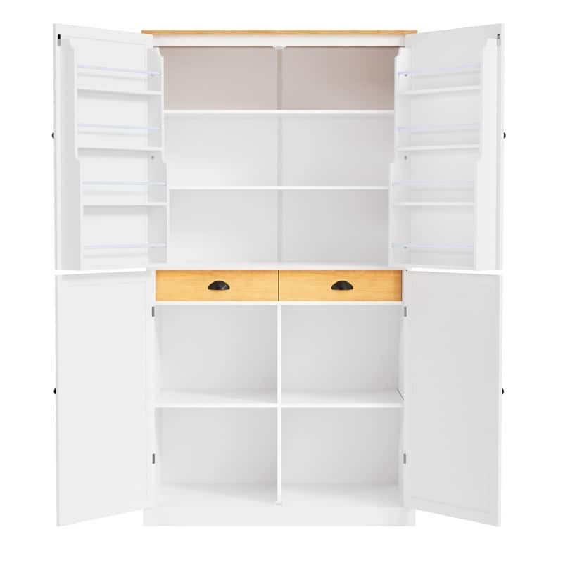 Freestanding Kitchen Pantry Cabinet – Large Storage Cupboard with 2 Drawers, 2 Adjustable Shelves & 8 Door Shelves .