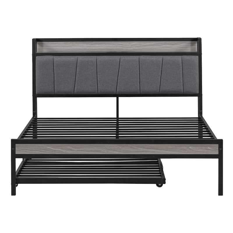 HomeRoots Black Metal Full Bed Frame With Trundle