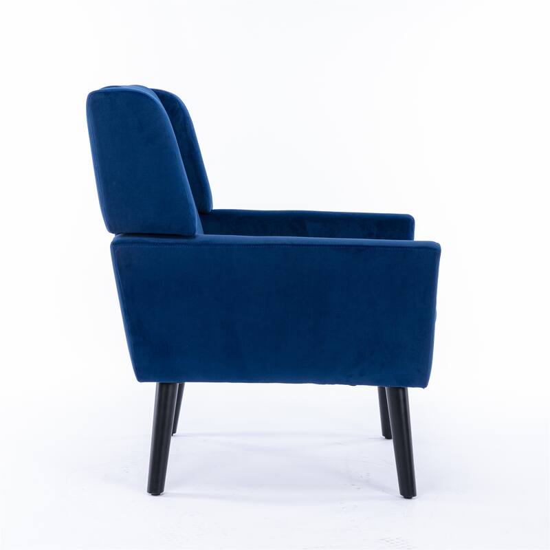 Blue Velvet Modern 29.53" Upholstered Buttons Tufted Accent Chair with Black Solid Wood Legs