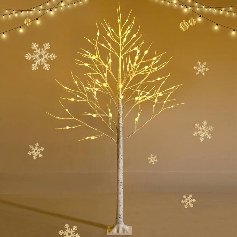 Gymax 4/5/6 FT Pre-lit White Birch Tree Artificial Twig Birch Tree