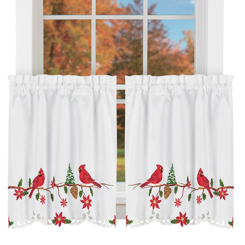 Cardinal & Pine Embroidered Window Curtains