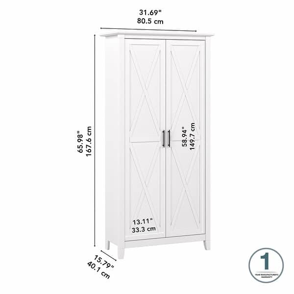 dimension image slide 3 of 6, Key West Tall Storage Cabinet with Doors and Shelves by Bush Furniture