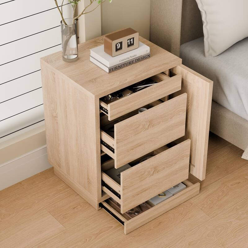 Smart NFC-Locked Nightstand, Entryway Storage Cabinet with Hidden Drawer,Wood-Grain