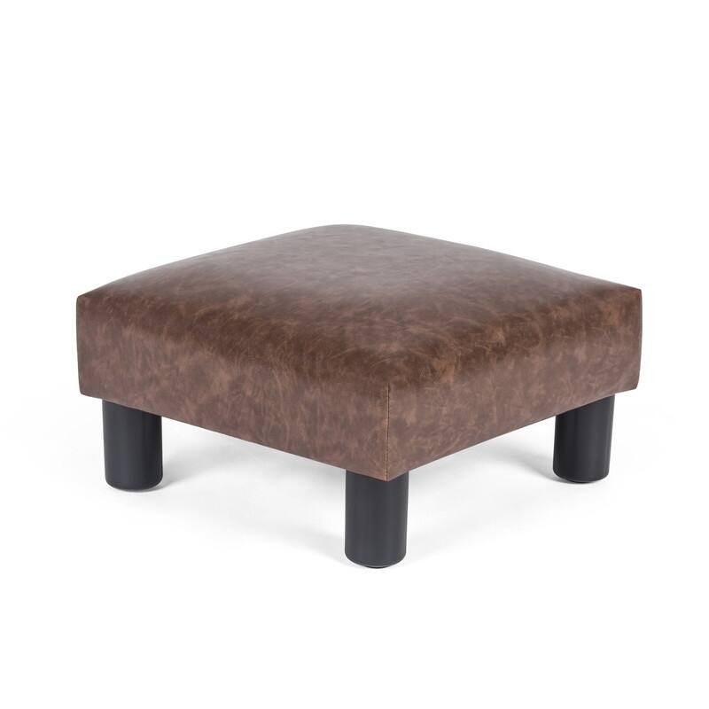 Adeco Distressed Brown Faux Leather Ottoman Footrest Stool