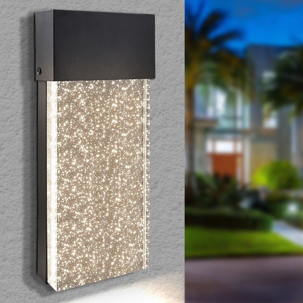 LUXRITE 14-Inch LED Wall Sconce Outdoor Light, 3CCT, 2000LM, 120V, 20W, Modern Bubble Glass Light ETL Listed, Black