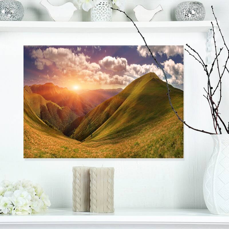 Sunrise Over Green Mountains - Landscape Photo Canvas Art Print - 20 in. wide x 12 in. high - 1 Panel