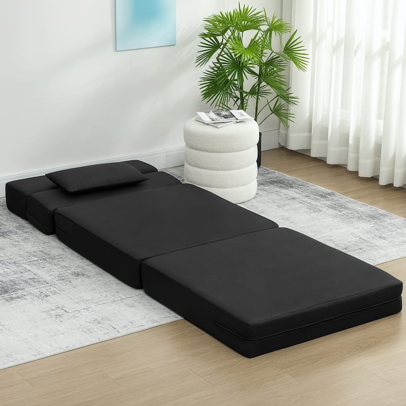 HOMCOM Folding Sofa Bed, Sleeper Chair with Pillow, Modern Linen Convertible Chair Bed, Fold Out Floor Futon Couch