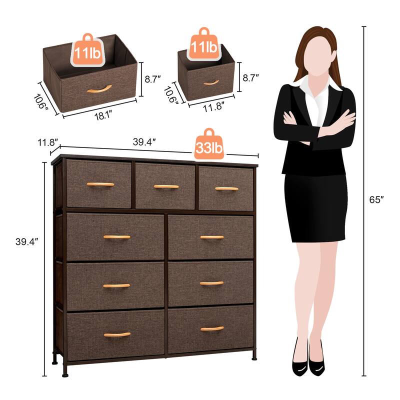 Home Extra Wide Closet Dresser Storage Tower Organizer Unit 9 Drawers