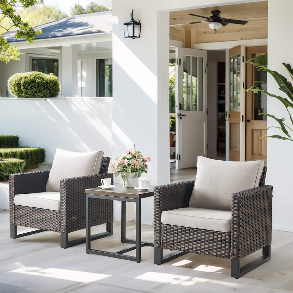3PC PE Rattan Patio Bistro Set with Table - Brown