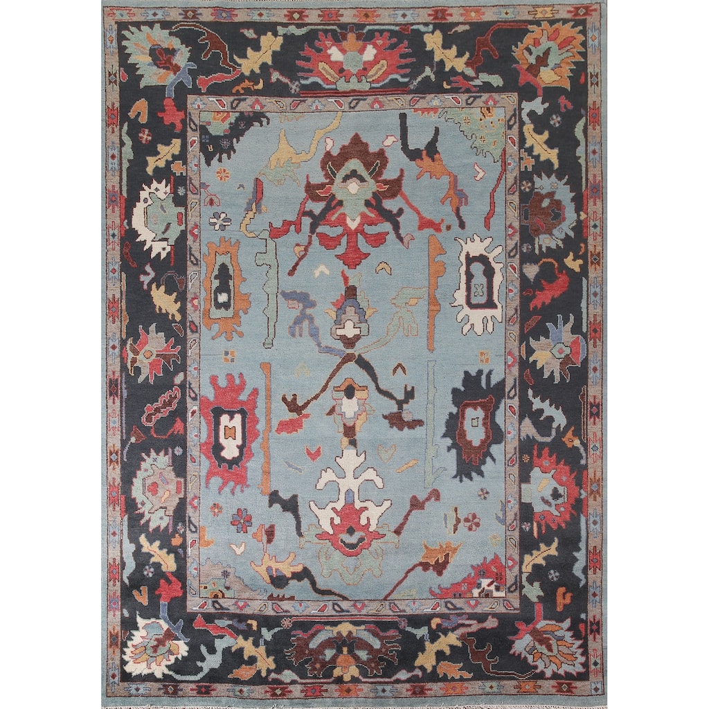 Light Blue Oushak Living Room Area Rug Handmade Wool Carpet - 9'1"x 11'8"