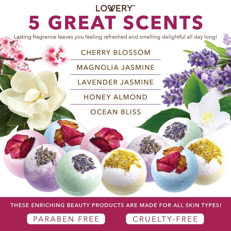 Lovery Lovery Bath Bombs Gift Set - 10 XL Bath Fizzies with Shea & Coco Butter - Multi-Scented - 10 pc
