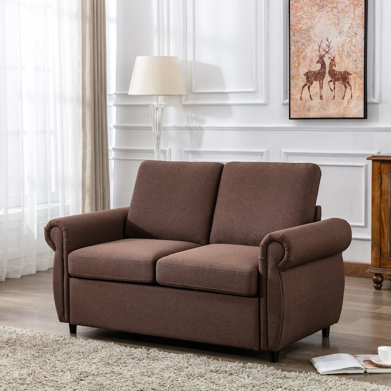 57.9" Pull Out Sofa Bed Loveseat Sleeper with Twin Size Memory Mattress and Two USB Ports