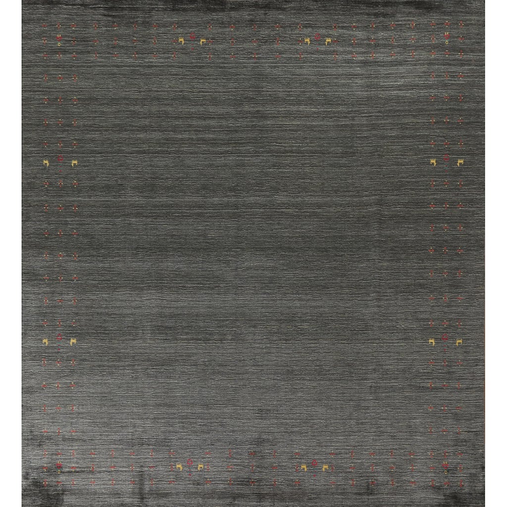 Green Gabbeh Square Area Rug Handmade Wool Carpet - 9'11"x 9'10"