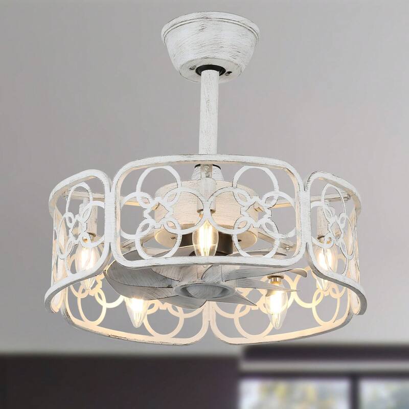Cusp Barn 18in. Farmhouse Caged Ceiling Fan with Remote, Bladeless Industrial Fan, Rustic Metal Light Fixtures for Bedroom