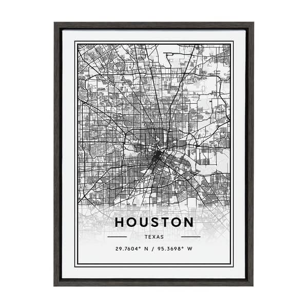 slide 2 of 7, Kate and Laurel Sylvie Houston Modern Map Framed Canvas by Jake Goossen 18x24 - Plastic - Grey