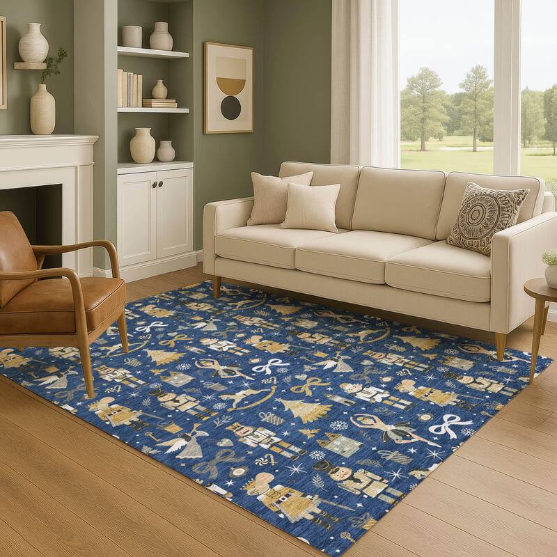 Premium Washable Super Soft Winter Story Mayfield Rug - Navy - 8' x 10'