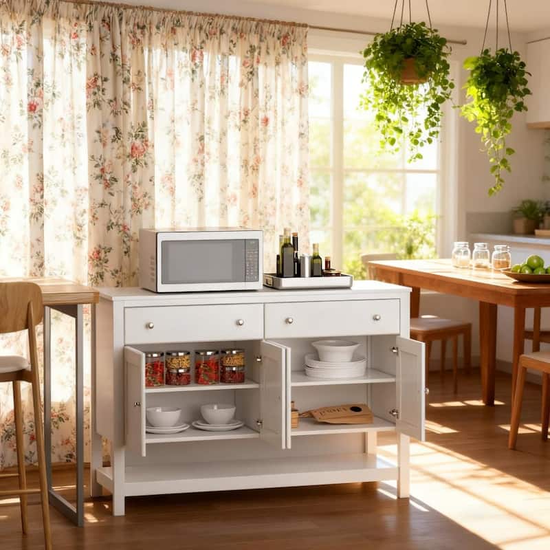 Sideboard 47" Coffee Bar Cabinet Accent Kitchen Cabinet for Living Room, White