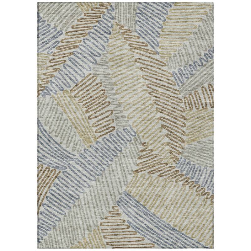 Machine Washable Indoor/ Outdoor Chantille Contemporary Squiggles Rug