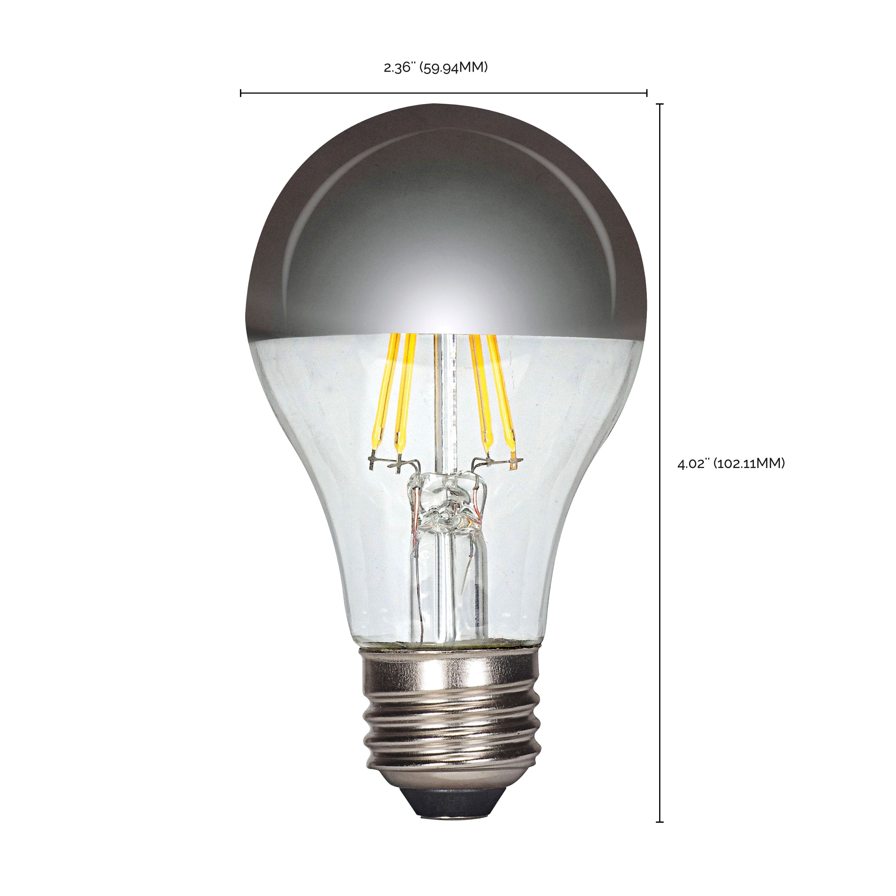 E26 4W 6.5W A19 LED Filament Light Bulb Clear Silver Tip with 2700K Color UL 