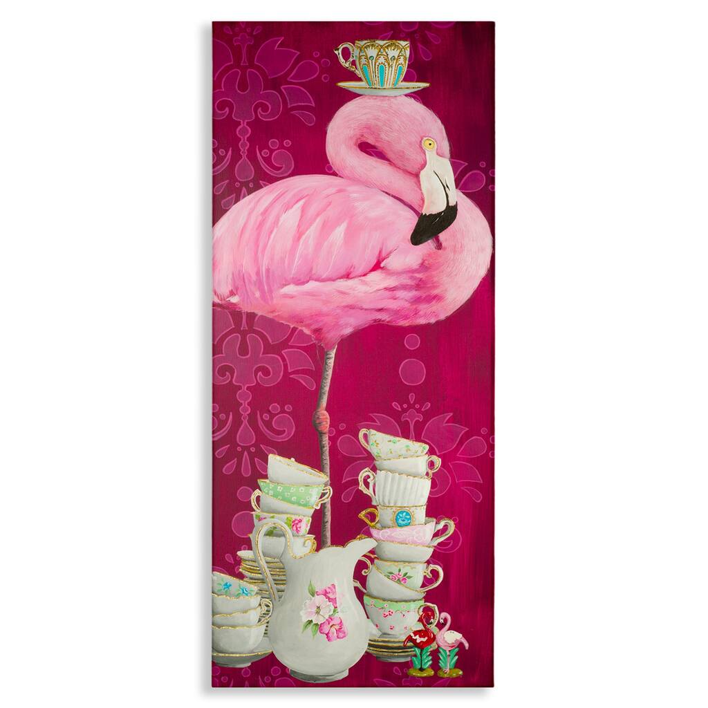 Stupell Flamingo with Antique Teacups Canvas Wall Art Design By Heather Gauthier