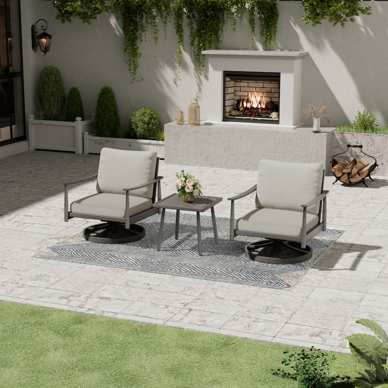 3-Piece Aluminum Patio Conversation Set with Webbing Chair Back and Cushions