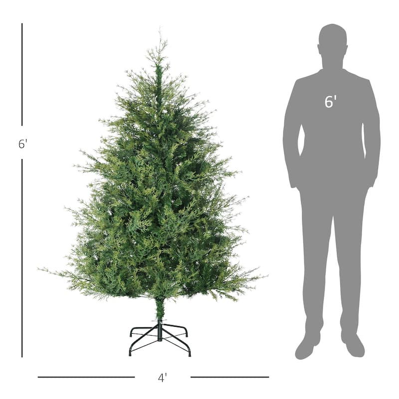 HOMCOM 6ft Tall Artificial Christmas Tree Holiday Décor with 700 Branches, Auto Open, Steel Base, Wide Shape, Green - 5.89 ft
