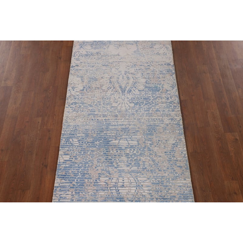 Modern Indian Abstract Runner Rug Handmade Wool Carpet - 2'8"x 6'8"