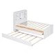 preview thumbnail 6 of 9, Twin Size Platform Bed with Storage Headboard & 3 Drawers, Wooden Bedframe w/ Twin Size Trundle & Charging Station-Antique Brown