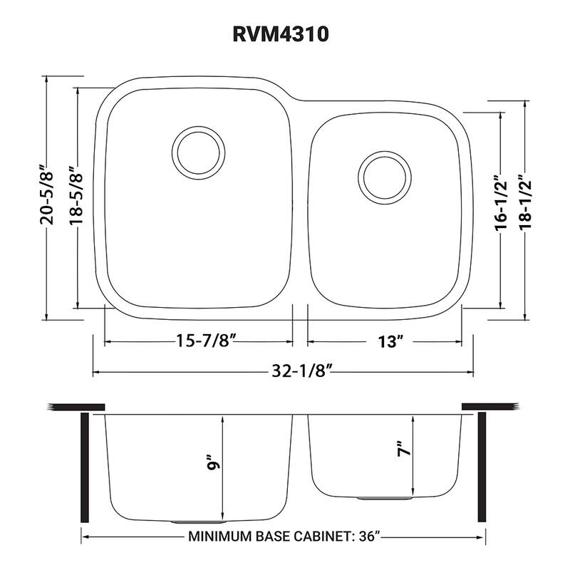 Ruvati 32-inch Undermount 60/40 Double Bowl 16 Gauge Stainless Steel Kitchen Sink - RVM4310 - 32-1/8″ x 20-5/8″