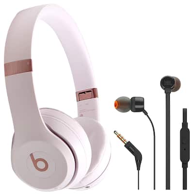 Beats by Dr. Dre Beats Solo 4 Wireless On-Ear Headphones (Cloud Pink) + JBL T110 in Ear Headphones Black