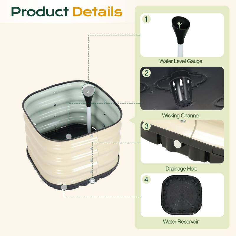 Aoodor Galvanized Self-Watering Planter Box